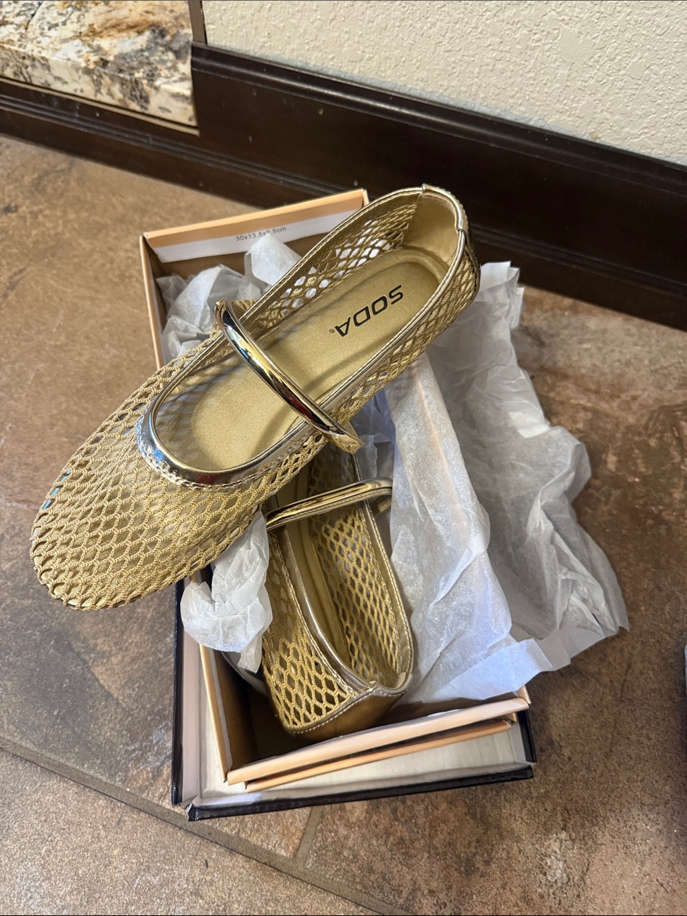 NEW Soda Women's Gold Mesh Mary Jane Flats